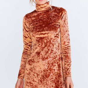 Crushed Velvet Turtleneck Long Sleeve Skater Dress